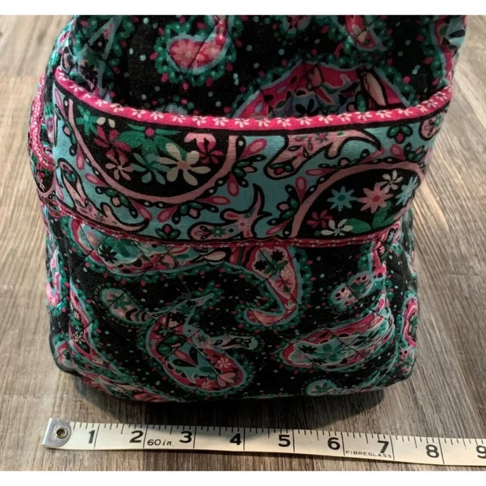 Faith Hope Love Shoulder Bag Black Paisley Floral Quilted Multi-Pocket Purse Zip - Picture 12 of 16